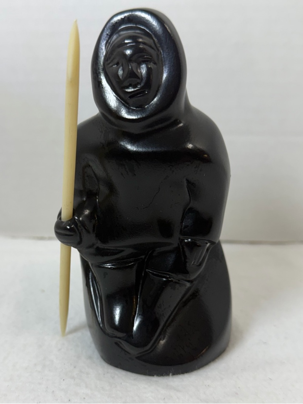 VTG Inuit Hunter Black Pearlite Sculpture Figure Stonecraft Handmade-Canada